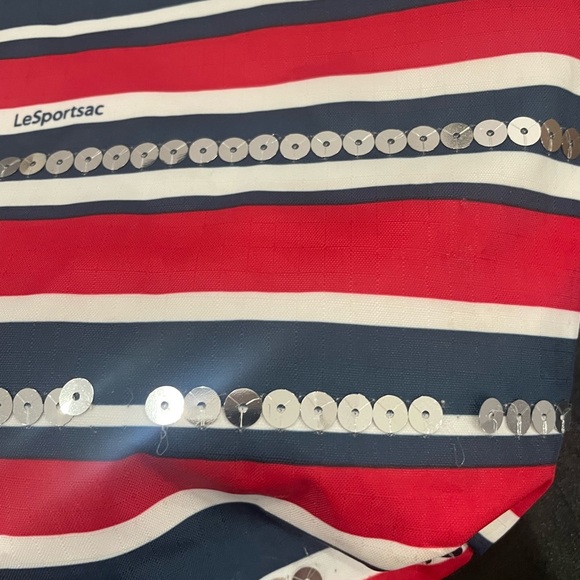 LESPORTSAC Red white and blue with sequins tote. Silver sparky handle. - Picture 7 of 8
